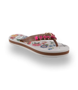 Flip Flop in weiß mit Blumensohle und pink